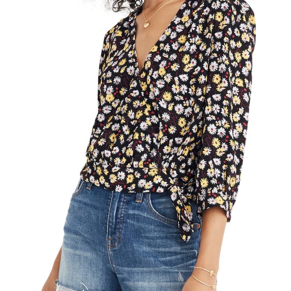 Madewell French floral wrap top